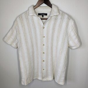 Upstanders Crochet Knit Shirt Unisex Small White Beige Beachy Old Money Coastal